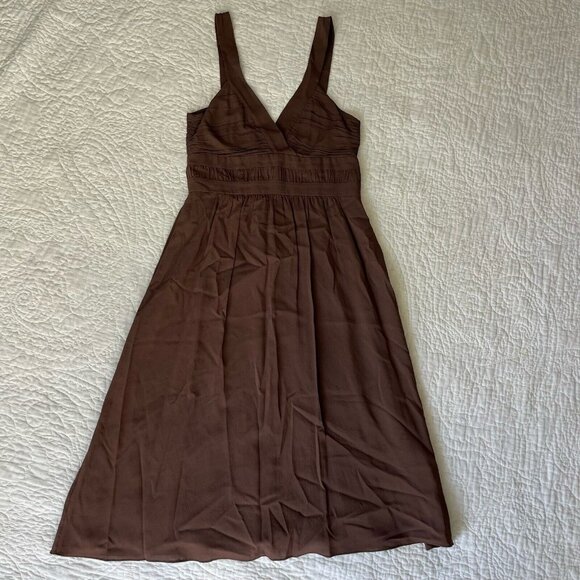 Theory Women's Dress Brown Sleeveless Solid Spaghetti Strap V Neck Mini Size 0 - Picture 1 of 7